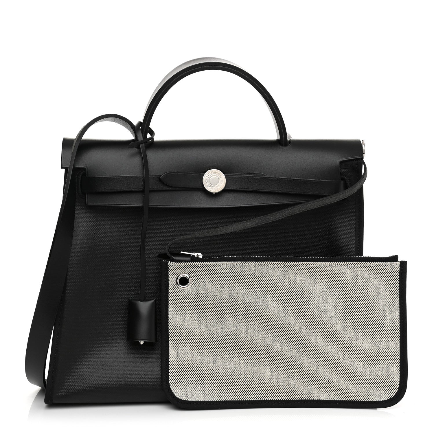 Hermes Toile H Berline Vache Hunter Herbag Zip PM 31 Black Ecru 1 of 9