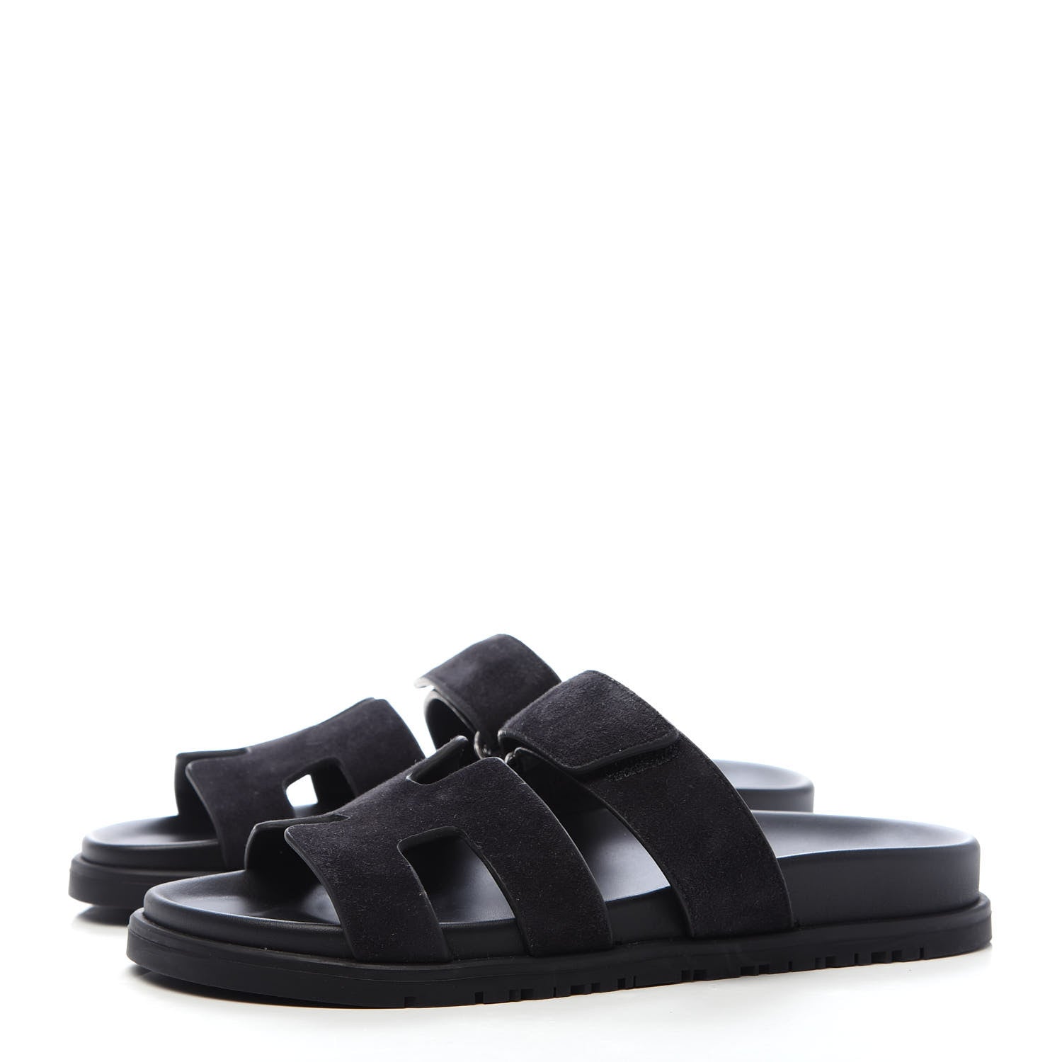 Hermes Suede Goatskin Womens Chypre Sandals 37 Black 3 of 9