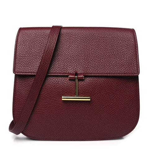 Grained Calfskin T Clasp Tara Crossbody Bag Cabernet