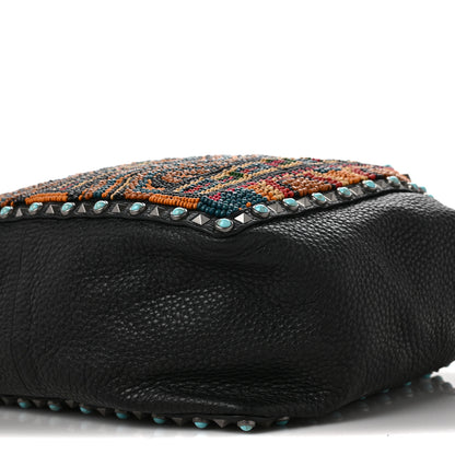 Valentino Garavani Pebbled Calfskin Beaded Guitar Strap Rockstud Rolling Tote Bag Black 7 of 7