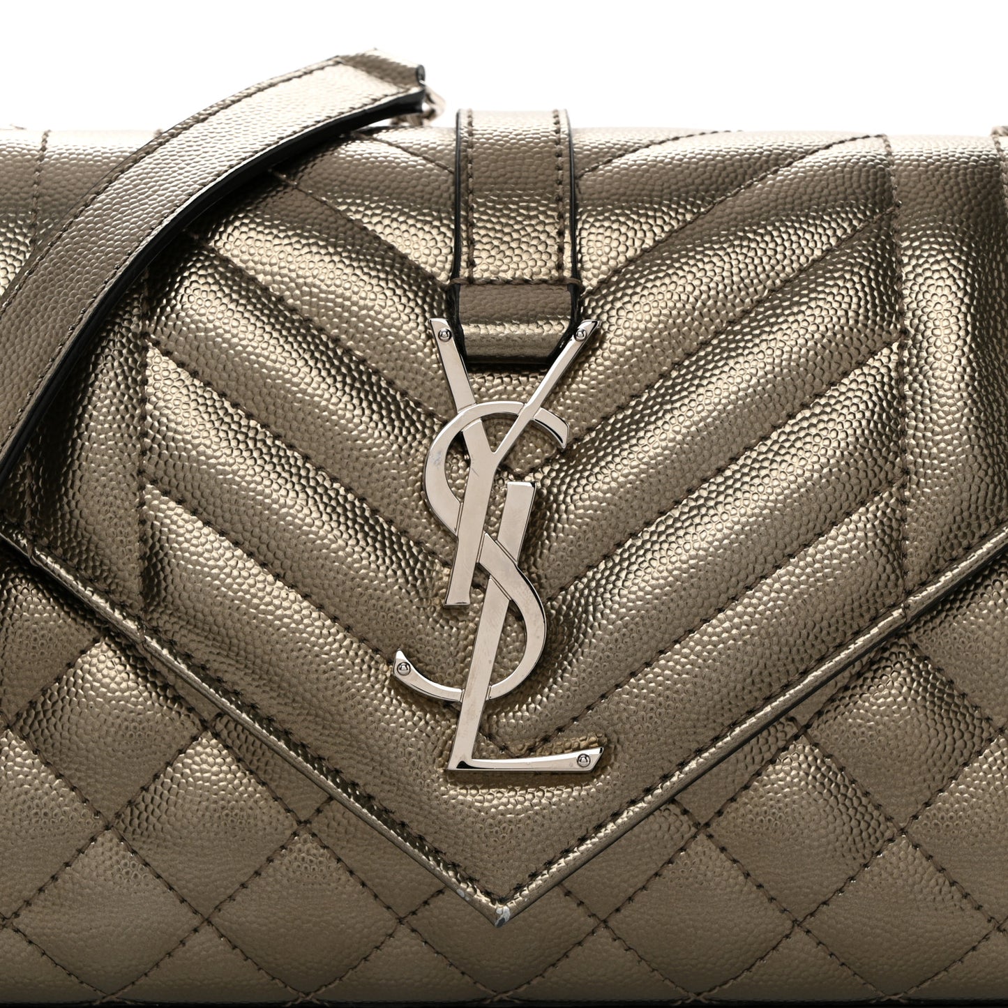 Metallic Grain De Poudre Textured Mixed Matelasse Triquilt Small Monogram Satchel Piombo