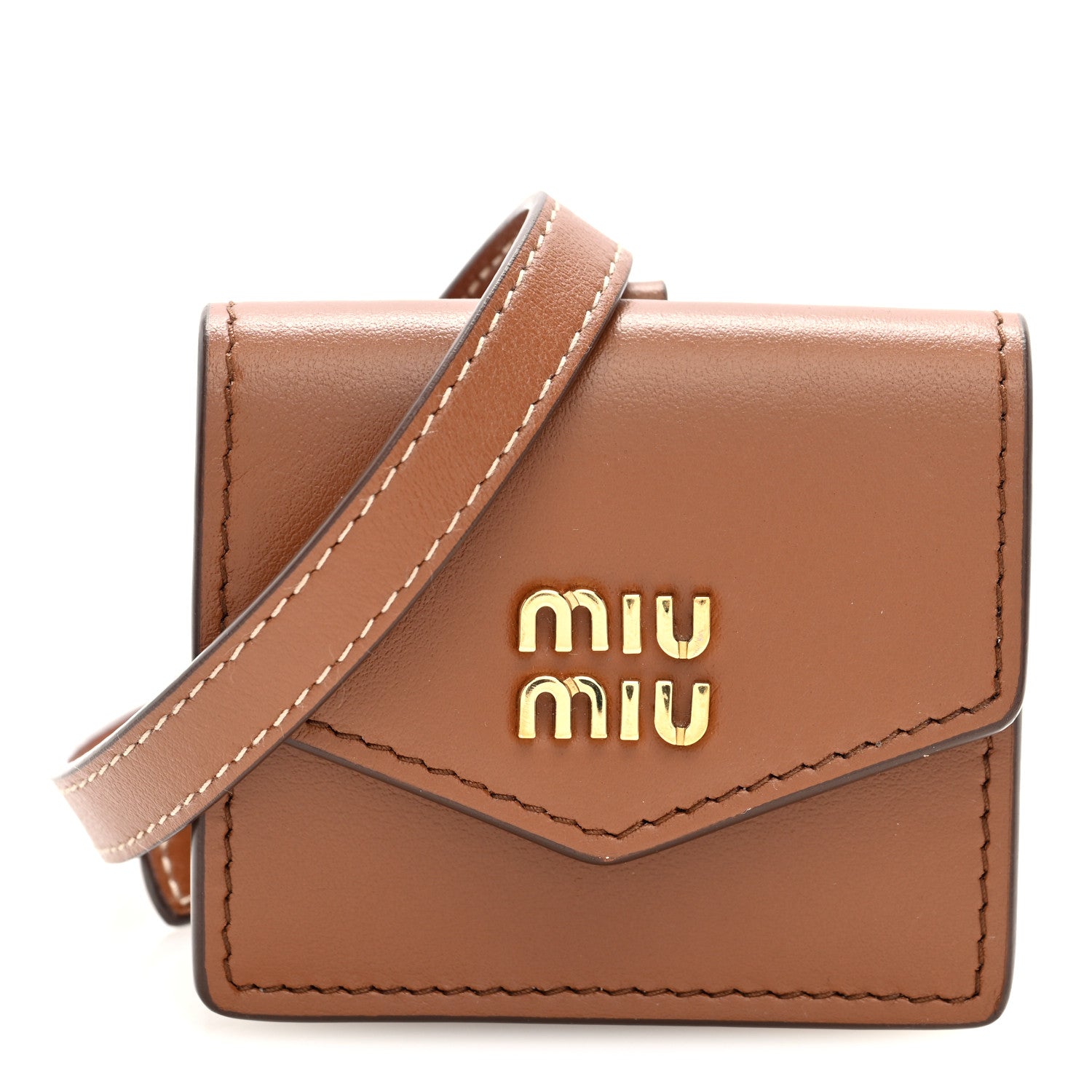Miu Miu Nappa Flap Pouch Bag Charm Cognac Orange 7 of 9