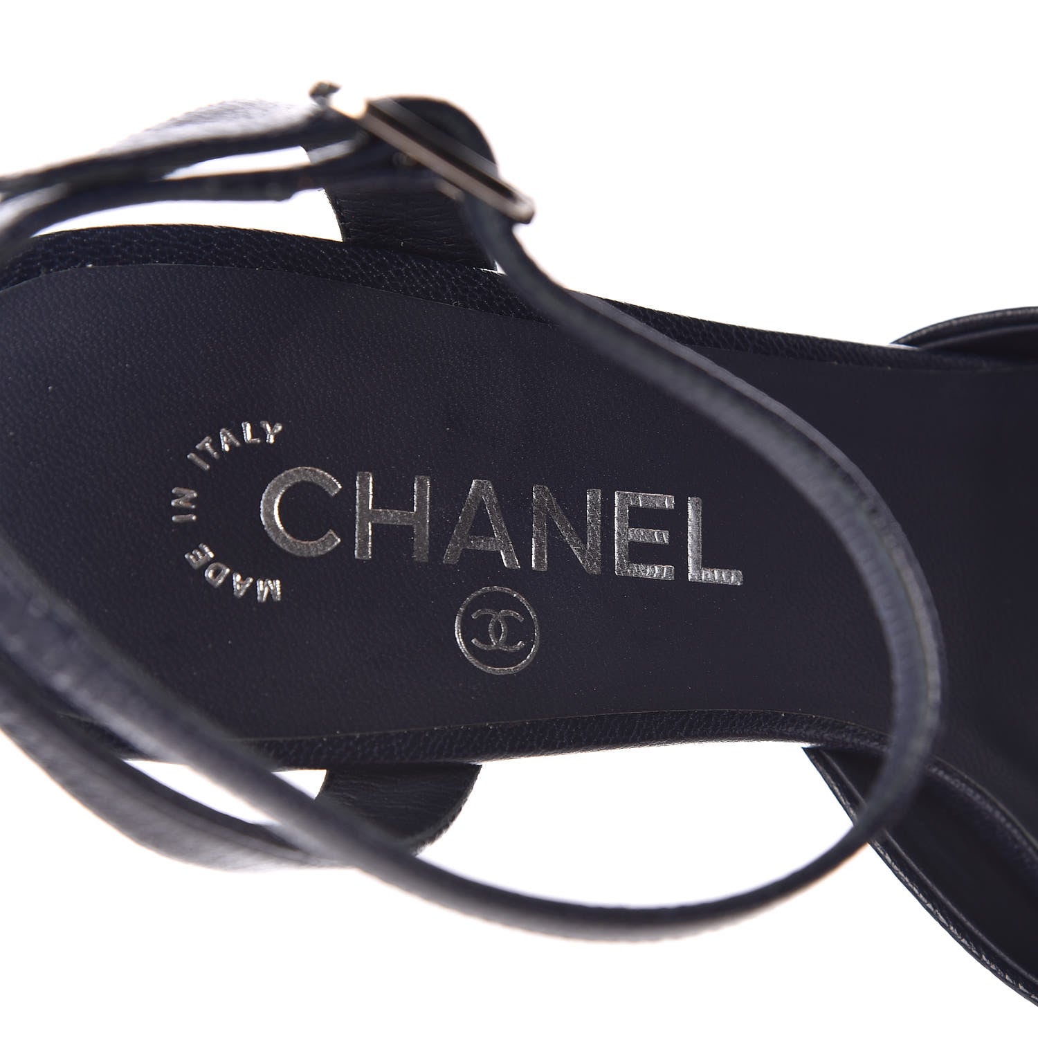 Chanel Goatskin Cap Toe CC Slingback Pumps 40 Navy Black 7 of 9
