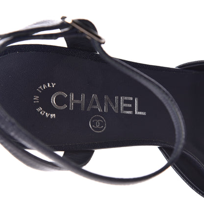 Chanel Goatskin Cap Toe CC Slingback Pumps 40 Navy Black 7 of 9