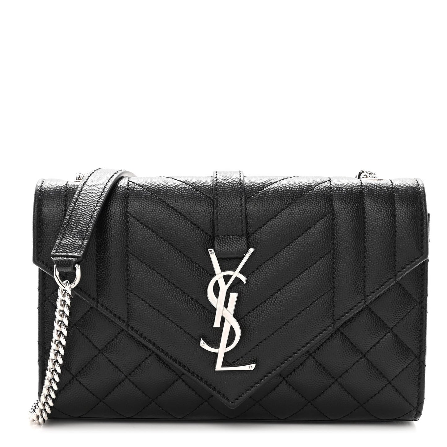 Grain De Poudre Textured Mixed Matelasse Triquilt Small Monogram Satchel Black