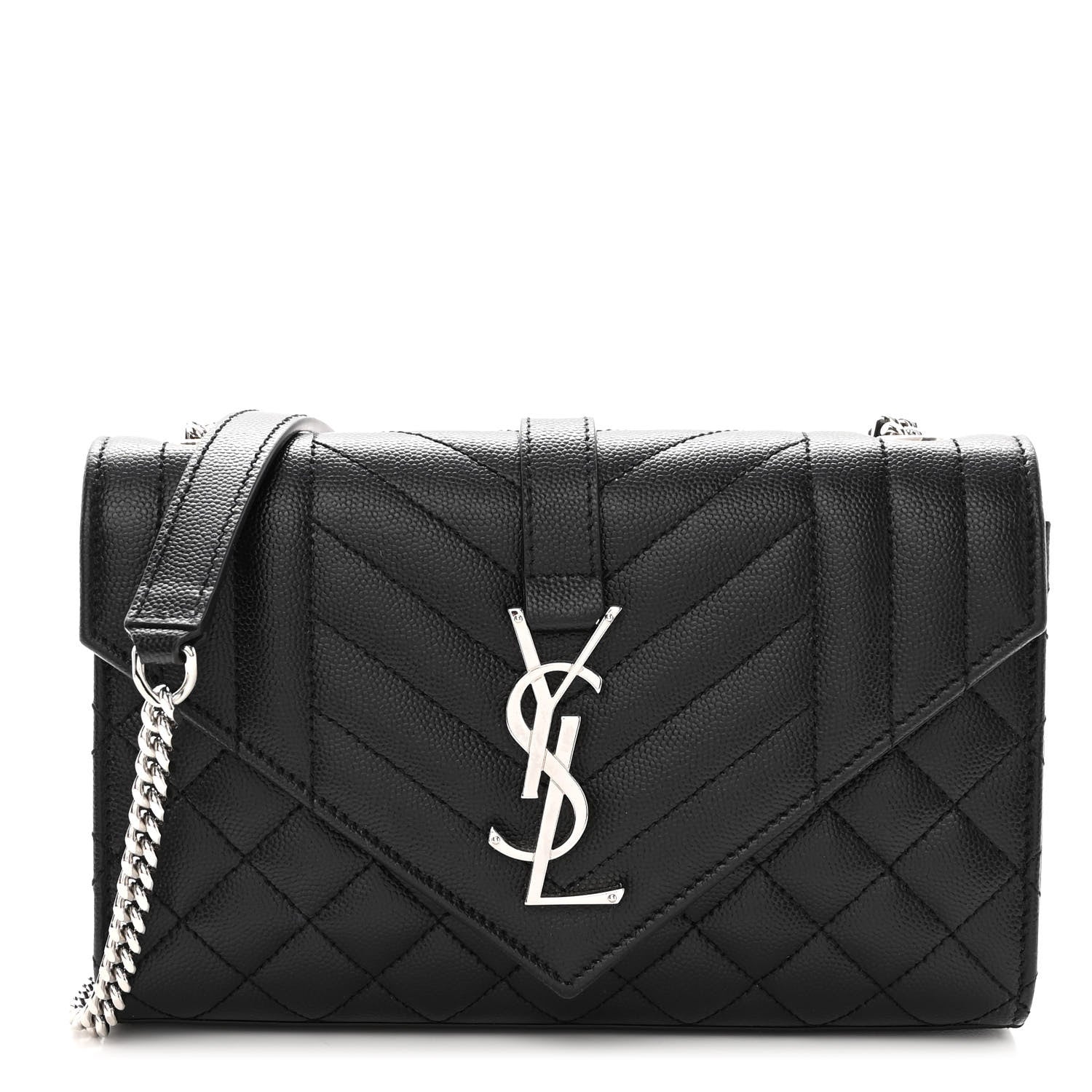 Saint Laurent Grain De Poudre Textured Mixed Matelasse Triquilt Small Monogram Satchel Black 1 of 8