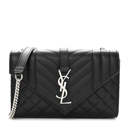 Saint Laurent Grain De Poudre Textured Mixed Matelasse Triquilt Small Monogram Satchel Black 1 of 8