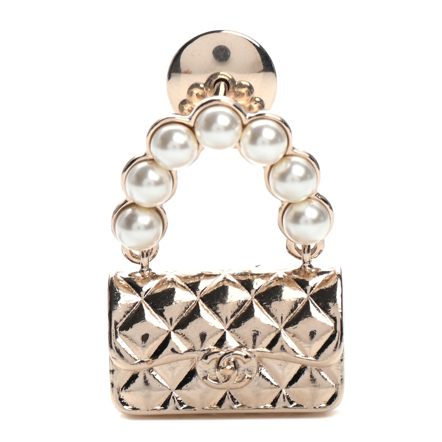 Chanel Pearl Quilted Flap Brooch Gold 1 of 3