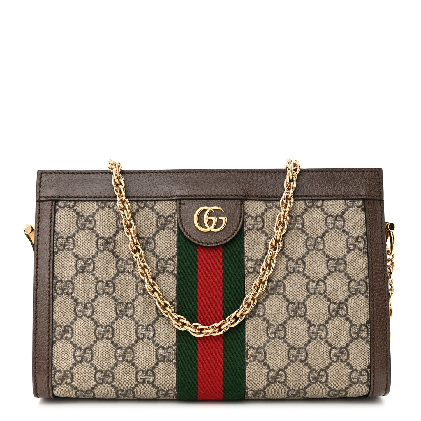 GG Supreme Monogram Web Small Ophidia Chain Shoulder Bag Brown