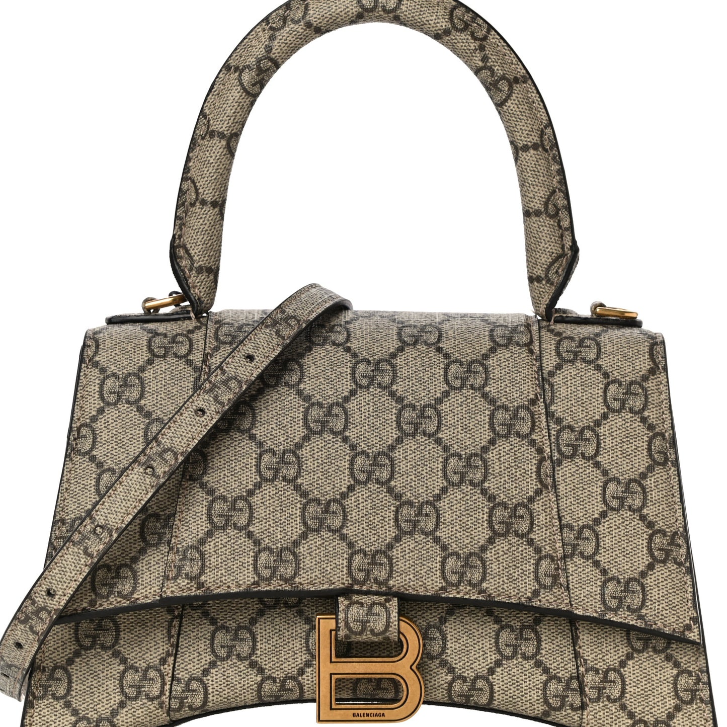 X GUCCI GG Supreme Monogram Small Hourglass Top Handle Bag Beige Ebony