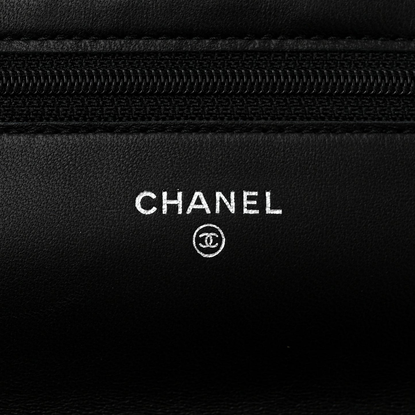 Lambskin Camellia Embossed Wallet On Chain WOC Black