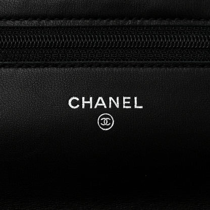 Chanel Lambskin Camellia Embossed Wallet On Chain WOC Black 6 of 11