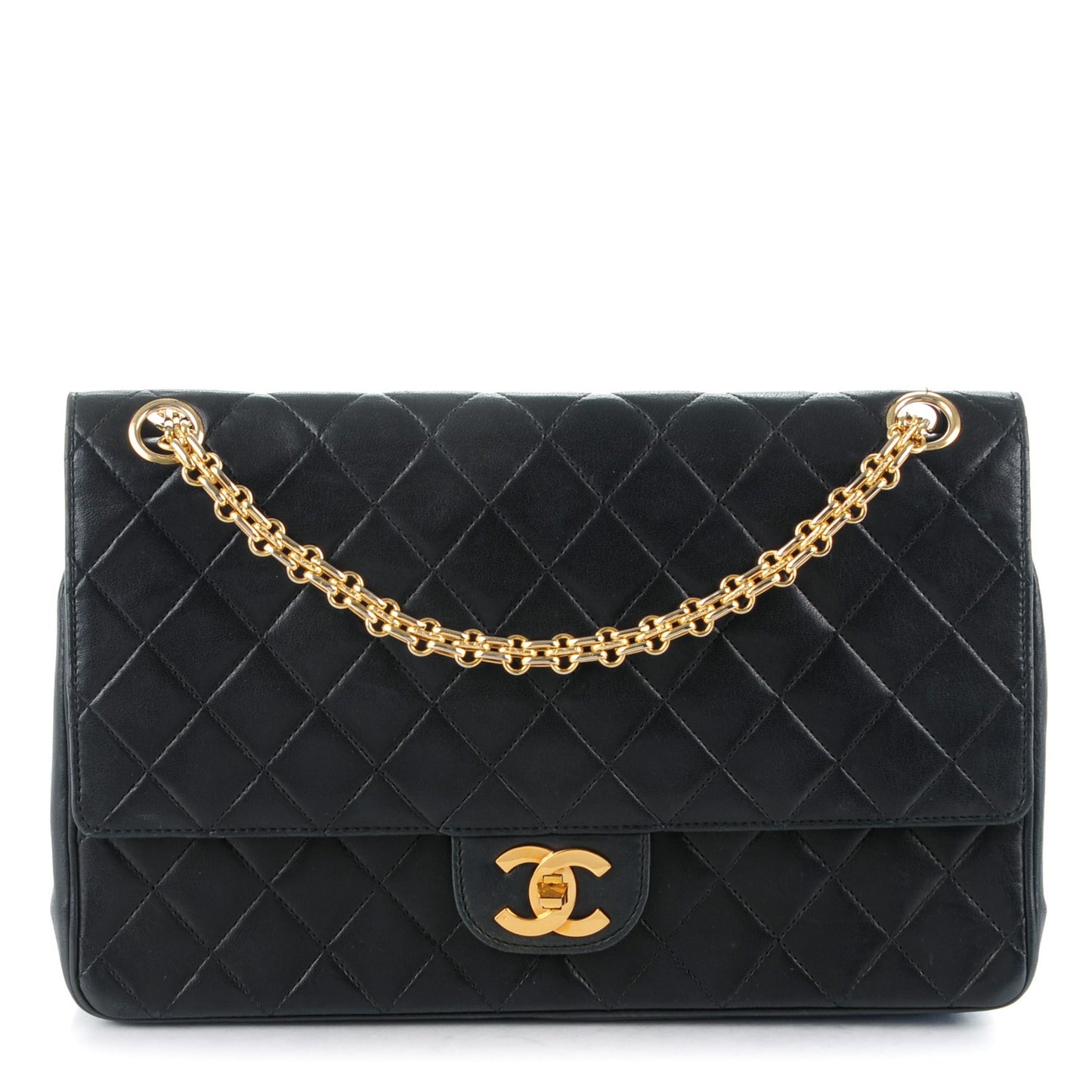Lambskin Medium Mademoiselle Chain Double Flap Black