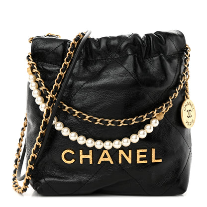 Chanel Shiny Crumpled Calfskin Quilted Pearl Mini Chanel 22 Black 1 of 11