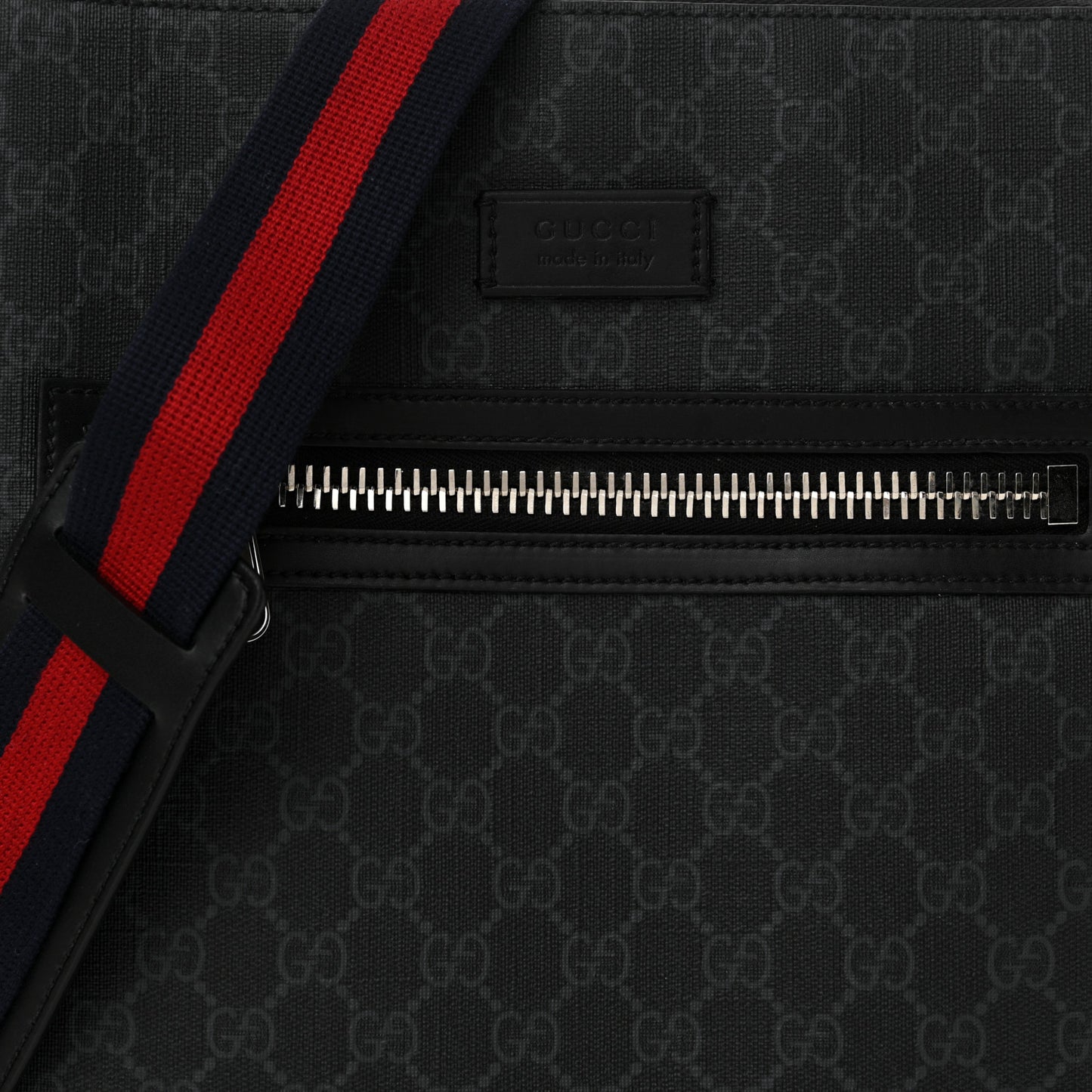 GG Supreme Monogram Appia Calfskin Web Flat Messenger Bag Black Grey
