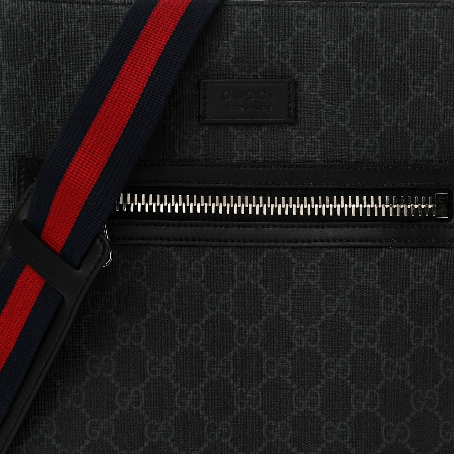 Gucci GG Supreme Monogram Appia Calfskin Web Flat Messenger Bag Black Grey 8 of 14