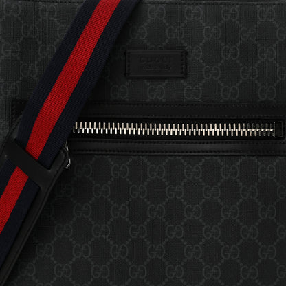 Gucci GG Supreme Monogram Appia Calfskin Web Flat Messenger Bag Black Grey 8 of 14