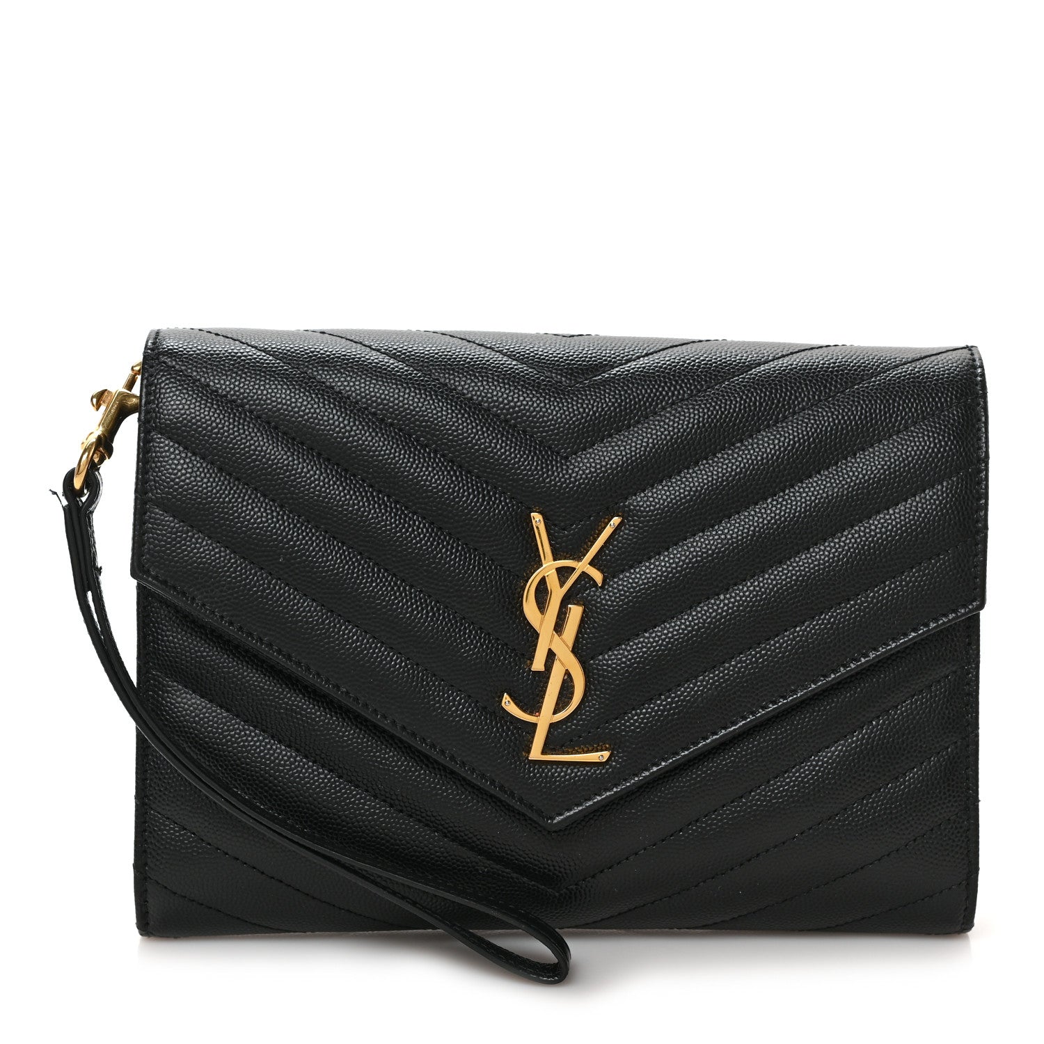 Saint Laurent Grain De Poudre Matelasse Chevron Monogram Envelope Clutch Black 1 of 6