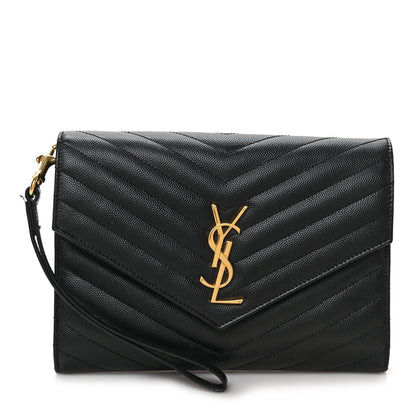 Saint Laurent Grain De Poudre Matelasse Chevron Monogram Envelope Clutch Black 1 of 6