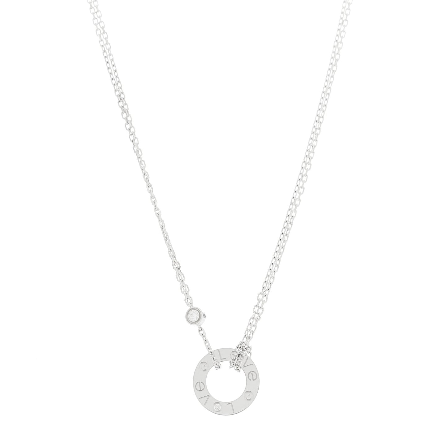 18K White Gold 2 Diamond LOVE Necklace
