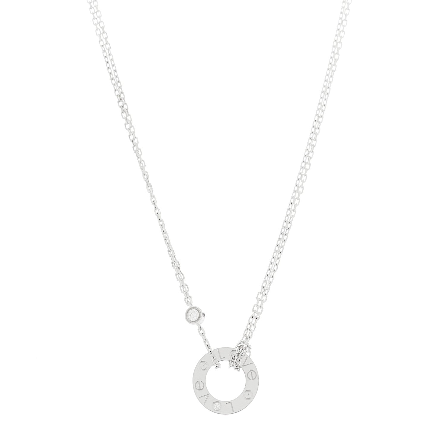 Cartier 18K White Gold 2 Diamond LOVE Necklace 1 of 5