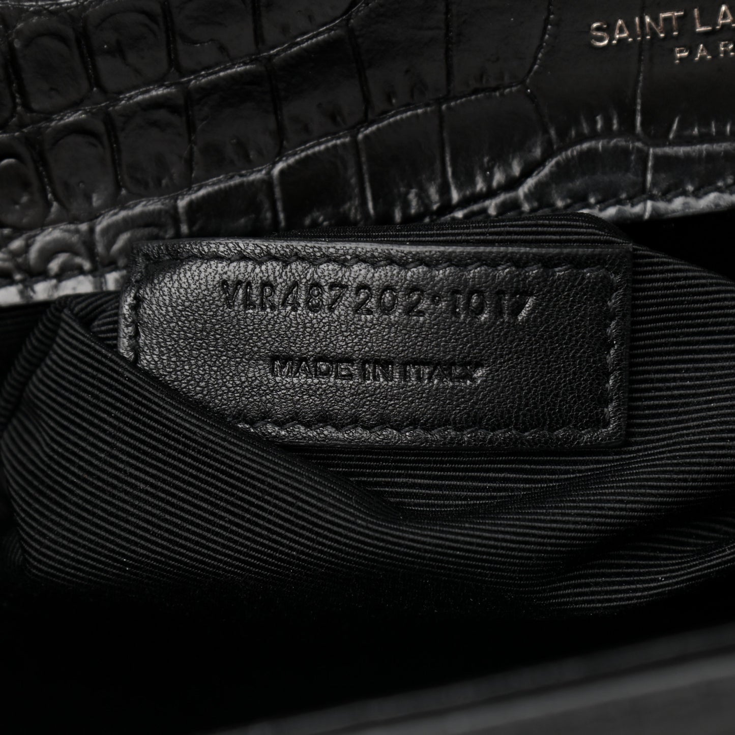 Calfskin Crocodile Embossed Monogram Large Satchel Black