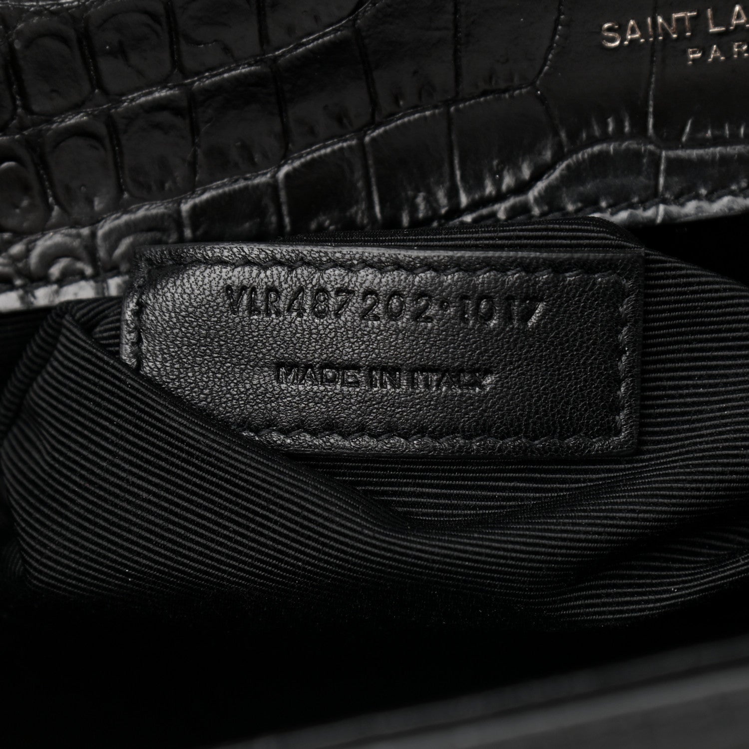 Saint Laurent Calfskin Crocodile Embossed Monogram Large Satchel Black 7 of 15