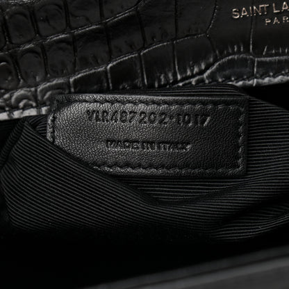 Saint Laurent Calfskin Crocodile Embossed Monogram Large Satchel Black 7 of 15