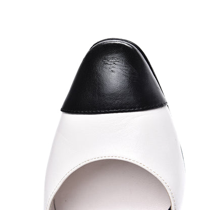 Chanel Lambskin Cap Toe CC Slingback Pumps 37 Black White 9 of 10