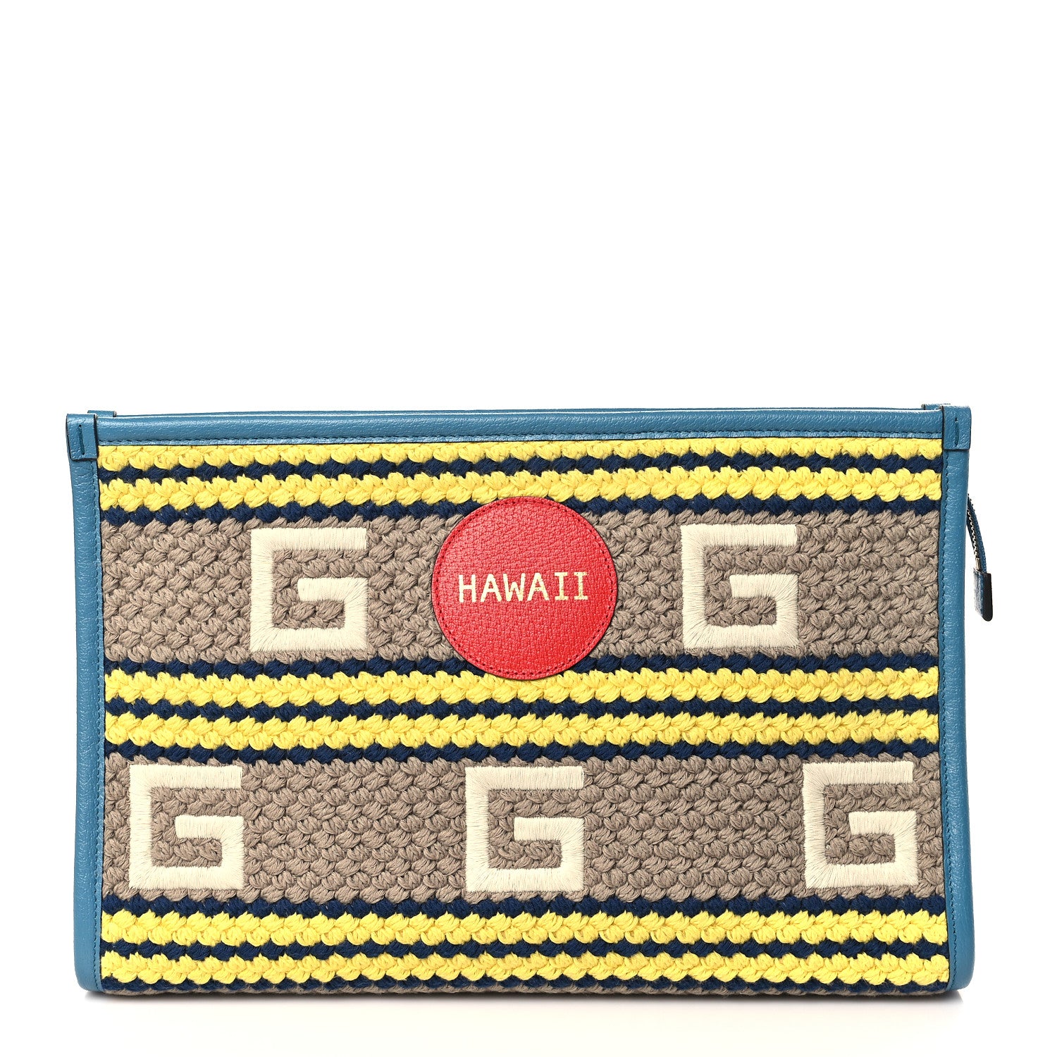Gucci Fabric Embroidered Hawaii Striped Pouch Bag Blue 1 of 8