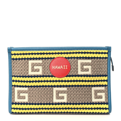 Gucci Fabric Embroidered Hawaii Striped Pouch Bag Blue 1 of 8