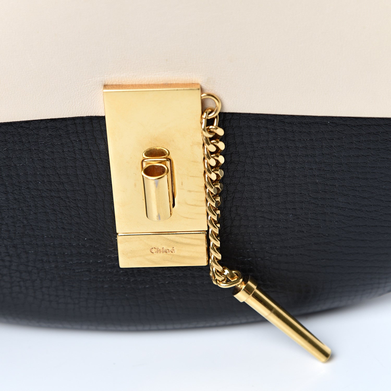 Chloe Grained Calfskin Lambskin Mini Bi-Color Drew Shoulder Bag Black Powder Beige 11 of 13