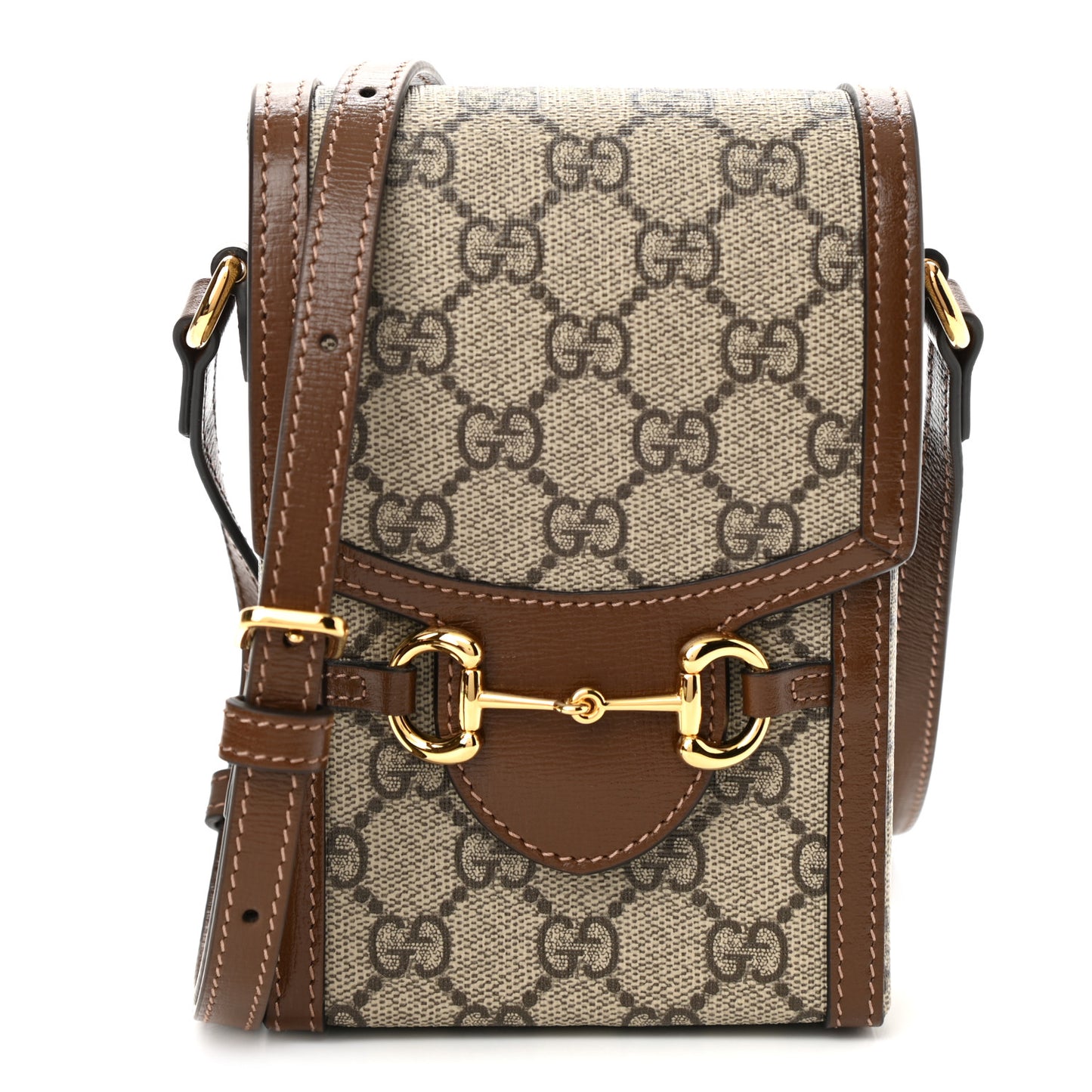 GG Supreme Monogram Mini Horsebit 1955 Crossbody Bag Beige Brown Sugar