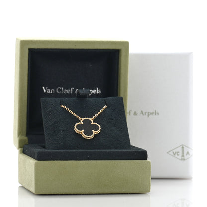 Van Cleef & Arpels 18K Yellow Gold Black Onyx Vintage Alhambra Pendant Necklace 5 of 5