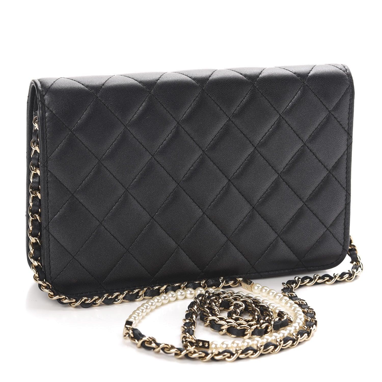 Chanel Iridescent Lambskin Quilted Pearl Wallet On Chain WOC Black 3 of 12