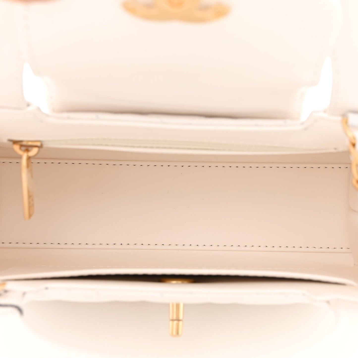 Shiny Aged Calfskin Quilted Nano Kelly Shopper White