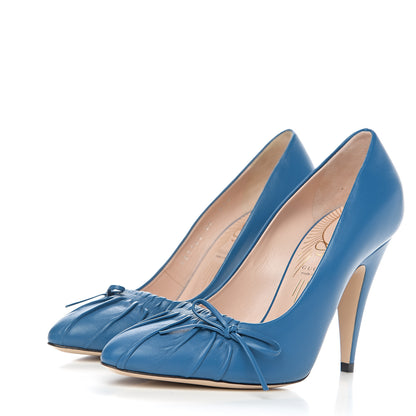 Gucci Nappa Bow High Heel Pumps 36 Riviera Blue 3 of 9