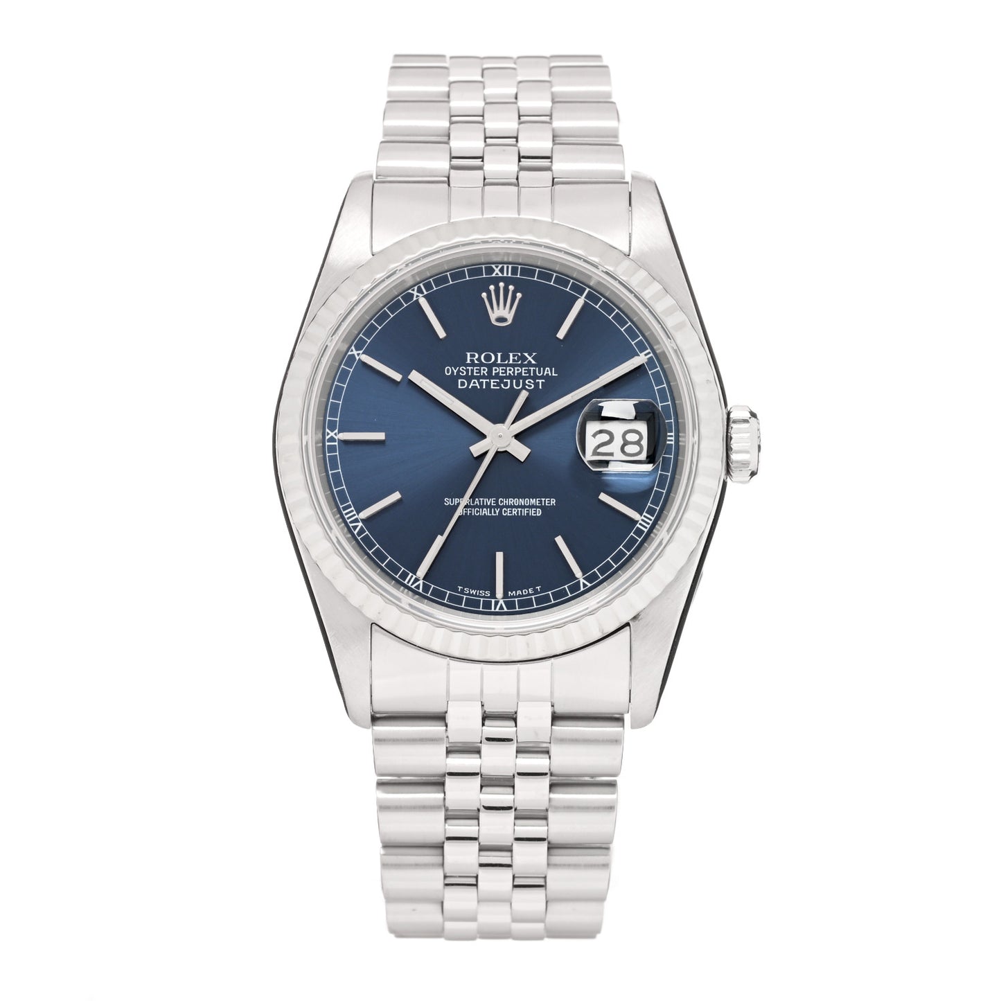 Stainless Steel 18K White Gold 36mm Oyster Perpetual Datejust Watch Blue 16234