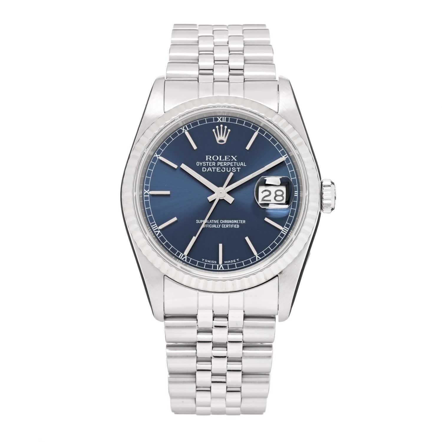Rolex Stainless Steel 18K White Gold 36mm Oyster Perpetual Datejust Watch Blue 16234 1 of 4