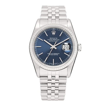 Rolex Stainless Steel 18K White Gold 36mm Oyster Perpetual Datejust Watch Blue 16234 1 of 4