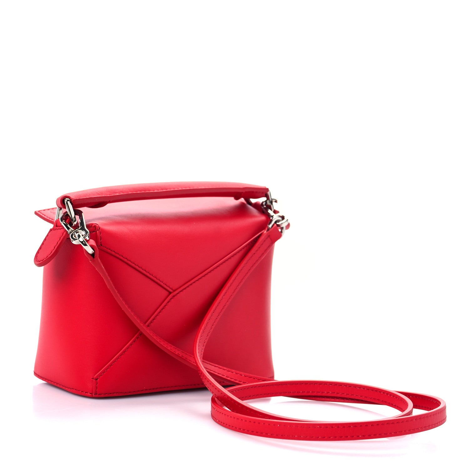 Loewe Satin Calfskin Mini Puzzle Edge Bag Red 2 of 8