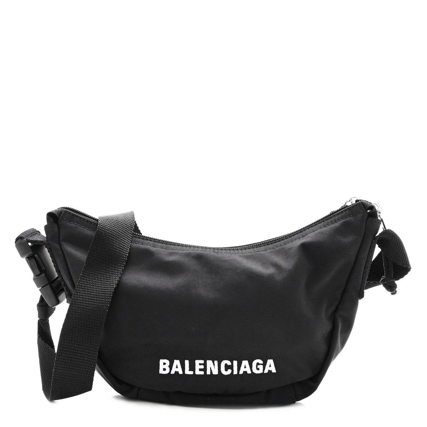 Recycled Sport Nylon Logo Embroidered Wheel Sling Bag Black White