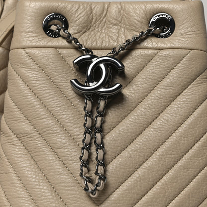 Chanel Deerskin Chevron Small CC Chain Bucket Bag Beige 8 of 10