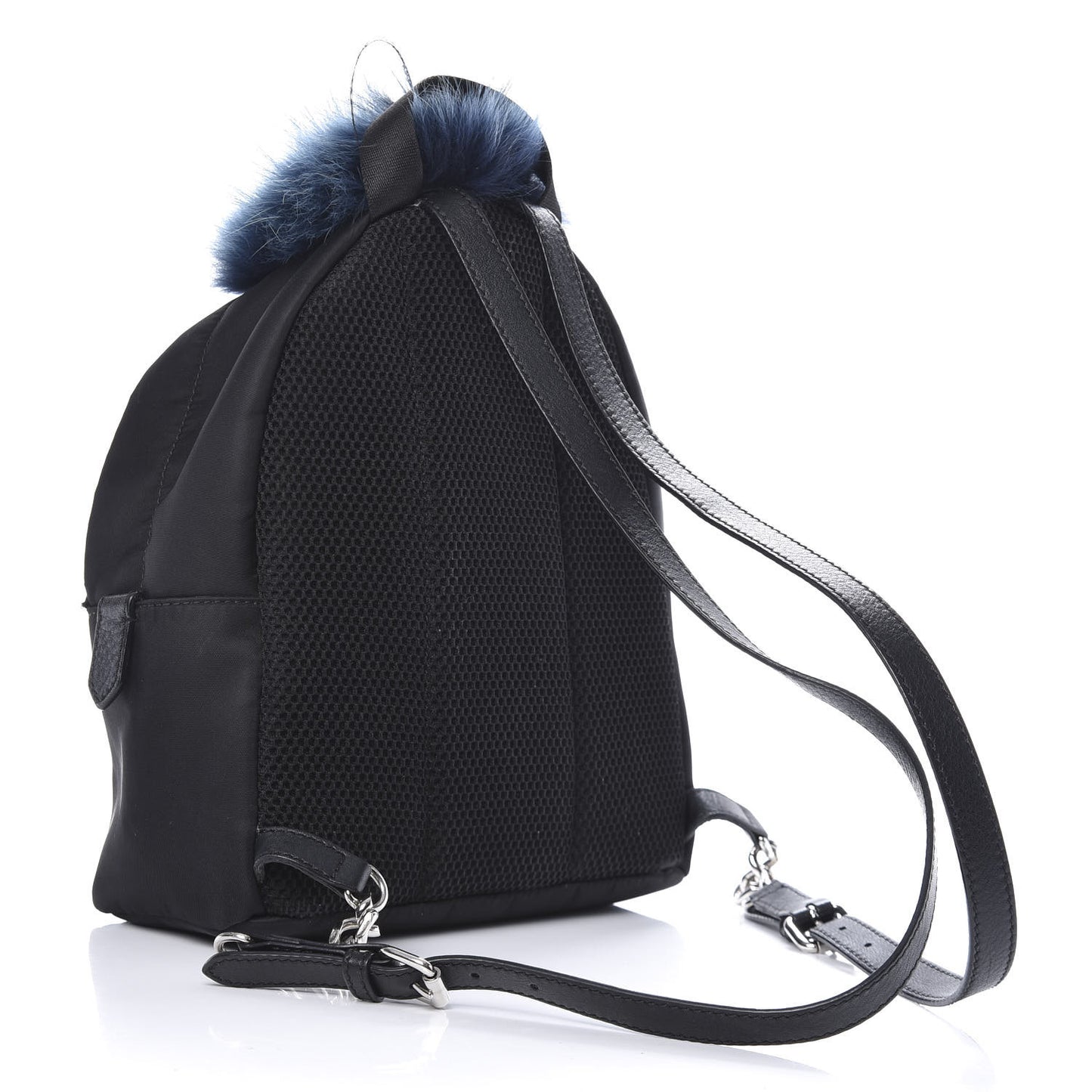 Nylon Vitello Fox Goat Fur Monster Eyes Mini Backpack Black Multicolor Sky