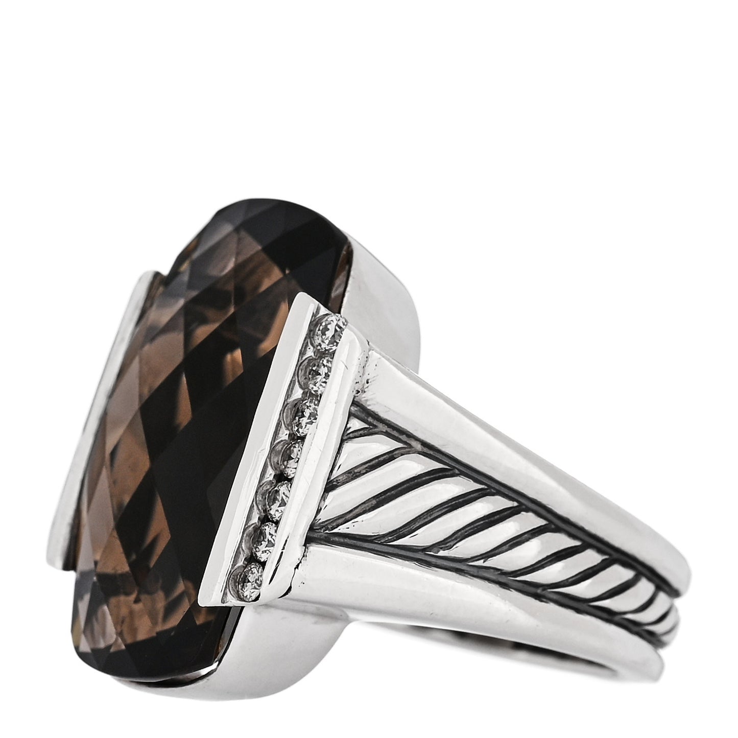 Sterling Silver Diamond Smoky Quartz Statement Ring 54 6.75