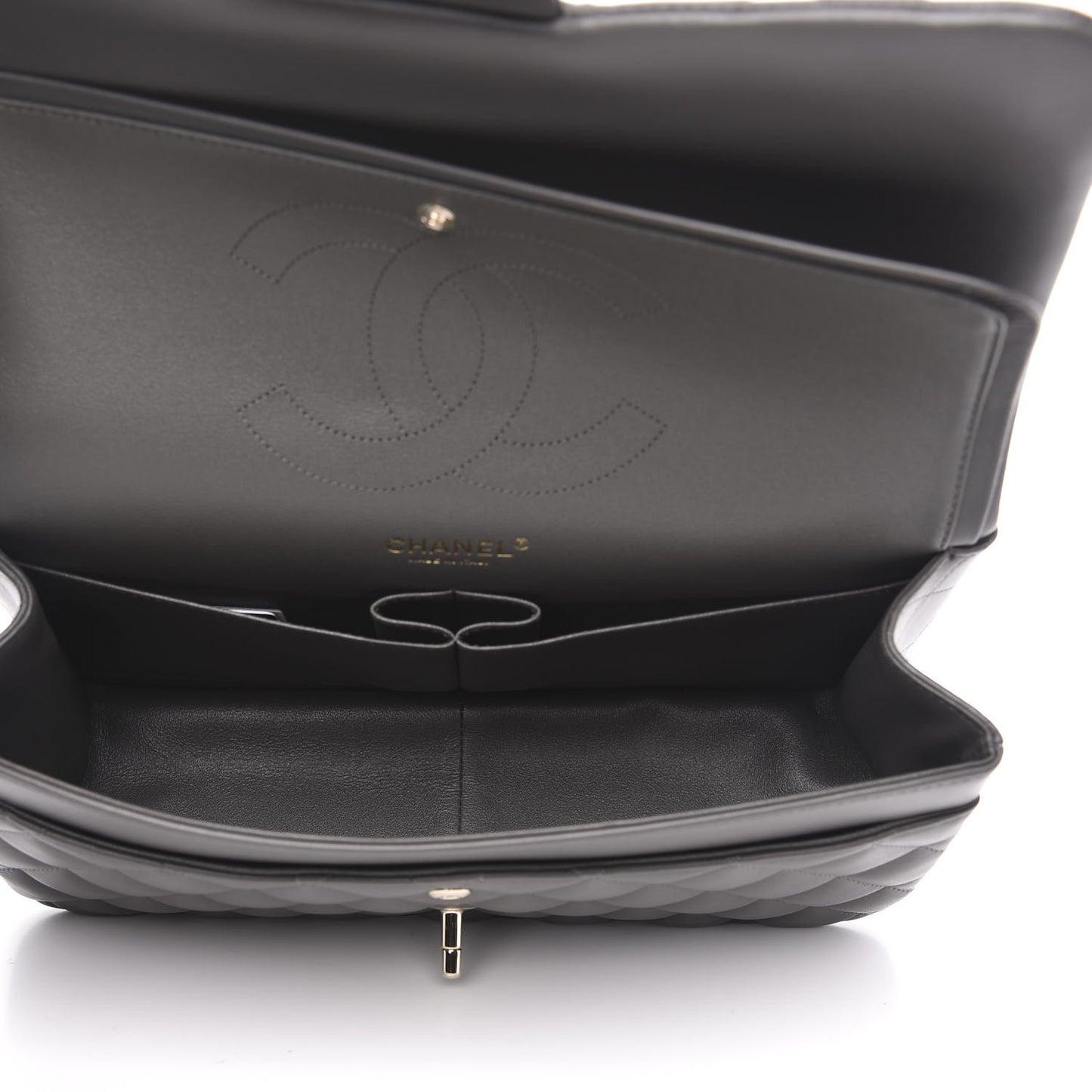 Lambskin Quilted Jumbo Double Flap Grey