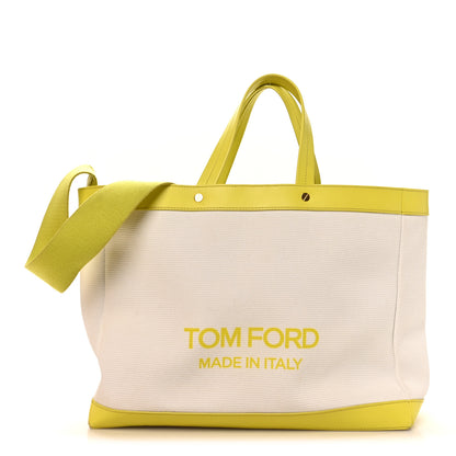 Tom Ford Canvas Calfskin Mini Logo Tote White Yellow 1 of 9