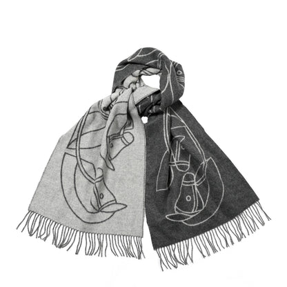 Hermes Cashmere Casaque Entrelacs Equestres Muffler Anthracite Gris Clair 1 of 4