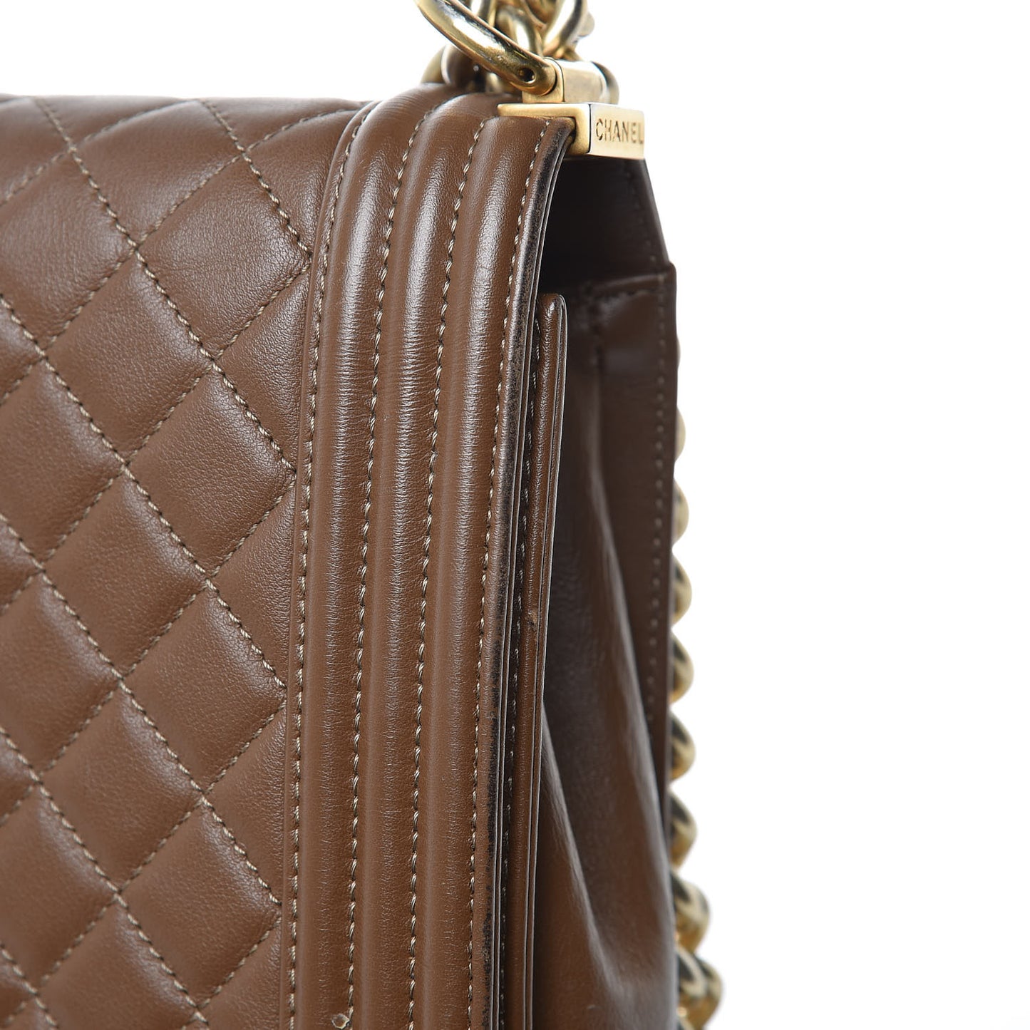 Calfskin Quilted Large Boy Flap Brown