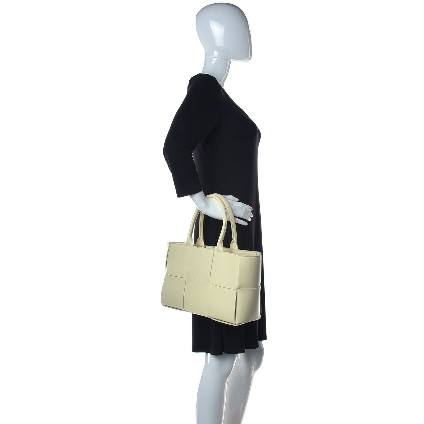 Grained Calfskin Intrecciato Small Arco Tote Travertine